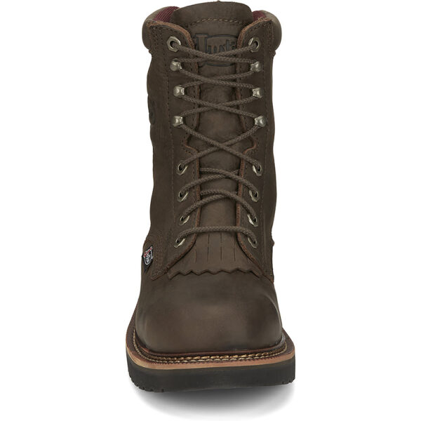 A forward-facing look at Justin Rivot Men's Work Steel Toe 8" Lace Up Boot.