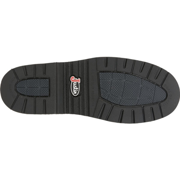 The sole of a Justin Rivot Men's Work Steel Toe 8" Lace Up Boot.