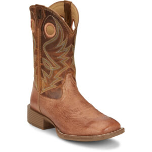 A 3/4 turned Justin Roswell 11" Smooth Ostrich Men's Western Boot.