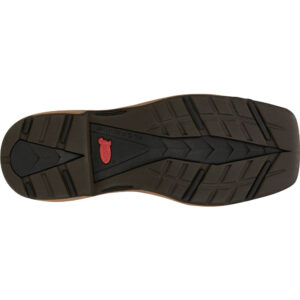 The sole of a Justin Rush Cedar Brown Women's Work Soft Toe Pull On Boot.