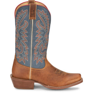 A right profile facing Justin Show Off Oily Tan Square Toe Men's Western Boot.