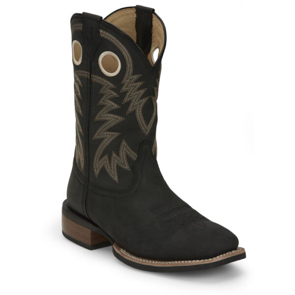 A 3/4 turned Justin Show Stopper Black Men's Western Boot.