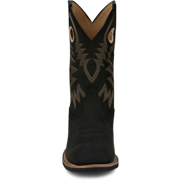A forward-facing look at Justin Show Stopper Black Men's Western Boot.