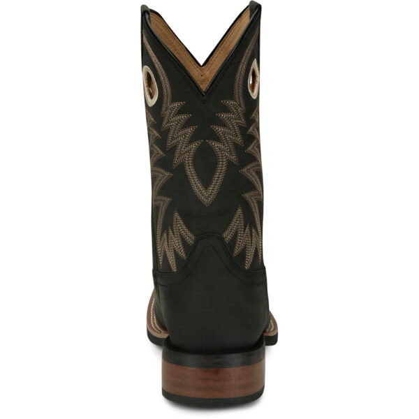 A look at the back and heel of a Justin Show Stopper Black Men's Western Boot.