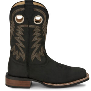 A right profile facing Justin Show Stopper Black Men's Western Boot.