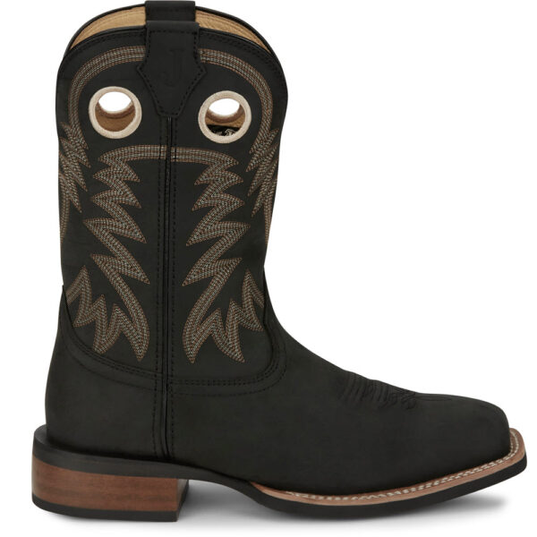 A right profile facing Justin Show Stopper Black Men's Western Boot.