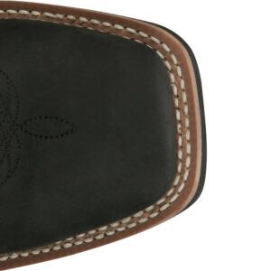 The toe shape of a Justin Show Stopper Black Men's Western Boot.
