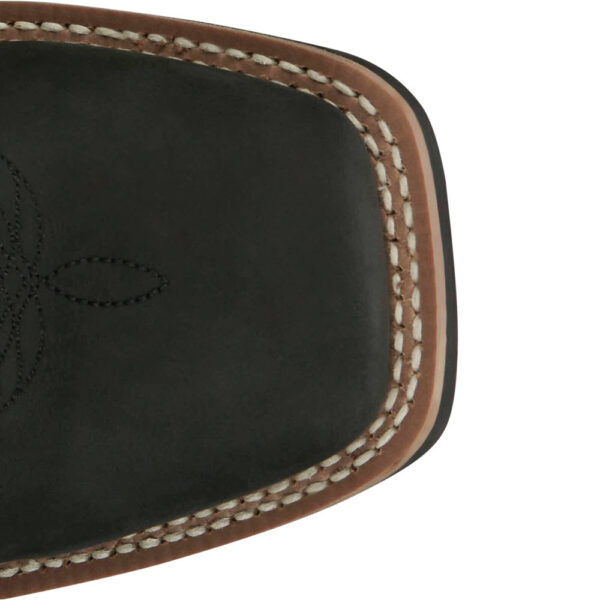 The toe shape of a Justin Show Stopper Black Men's Western Boot.