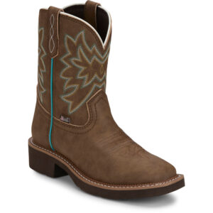 A 3/4 turned Justin Sunny Cocoa Brown Women's Western Boot.