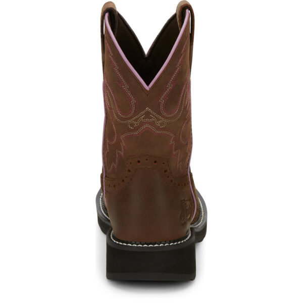 A look at the back and heel of a Justin Wanette Waterproof Women's Work Steel Toe Pull On Boot.