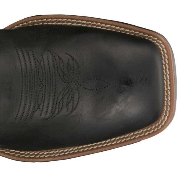 The toe shape of a Justin Zeke 11" Black Men's Western Boot.