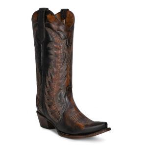 A 3/4 turned Corral Brown and Tan with Embroidery and Triad Cowgirl Western Boot.