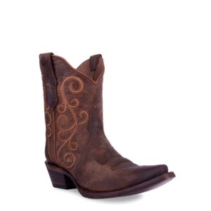 A 3/4 turned Corral Bronze Embroidery Triad Ankle Cowgirl Western Boot.