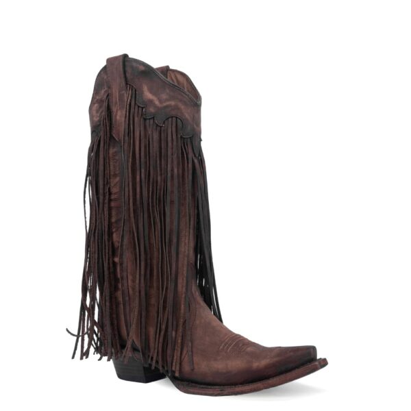 A 3/4 turned Corral Brick Fringes Snip Toe Cowgirl Western Boot.