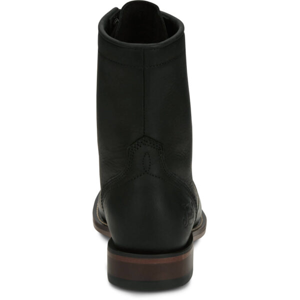 A look at the back and heel of a Justin McKean 7" Black Women's Lace Up Roper Boot.