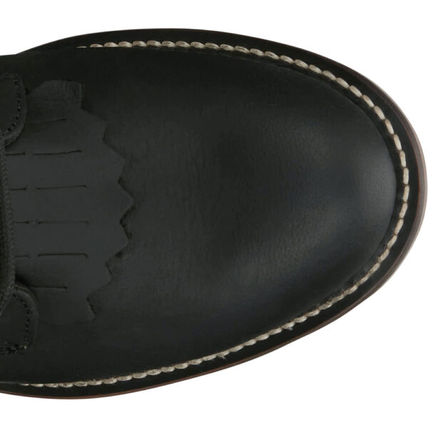 The toe shape of a Justin McKean 7" Black Women's Lace Up Roper Boot.