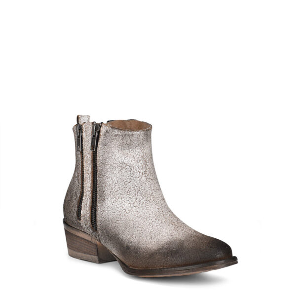 White and Black Zipper Round Toe Women's Bootie