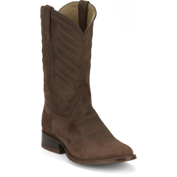 A 3/4 turned Tony Lama Amado 12" Suede Taupe Men's Western Boot.
