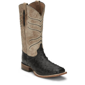 A 3/4 turned Tony Lama Amell 13" Black Full Quill Ostrich Men's Western Boot.