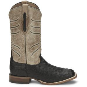 A right profile facing Tony Lama Amell 13" Black Full Quill Ostrich Men's Western Boot.