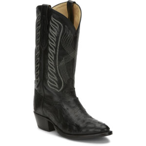 A 3/4 turned Tony Lama McCandles 13" Black Full Quill Ostrich Men's Western Boot.