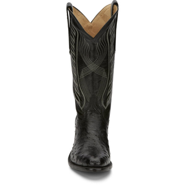 A forward-facing look at Tony Lama McCandles 13" Black Full Quill Ostrich Men's Western Boot.