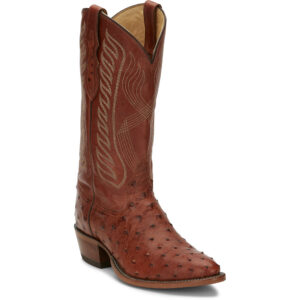 A 3/4 turned Tony Lama McCandles 13" Brandy Full Quill Ostrich Men's Western Boot.