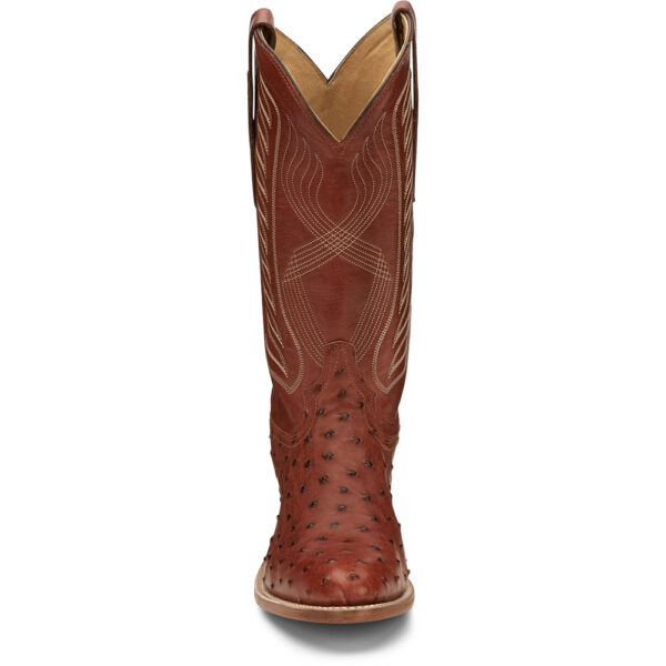 A forward-facing look at Tony Lama McCandles 13" Brandy Full Quill Ostrich Men's Western Boot.