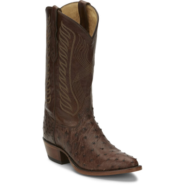 A 3/4 turned Tony Lama McCandles 13" Chocolate Full Quill Ostrich Men's Western Boot.