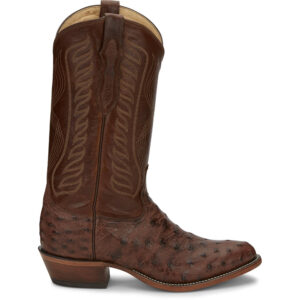 A right profile facing Tony Lama McCandles 13" Chocolate Full Quill Ostrich Men's Western Boot.