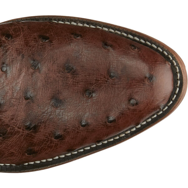 The toe shape of a Tony Lama McCandles 13" Chocolate Full Quill Ostrich Men's Western Boot.