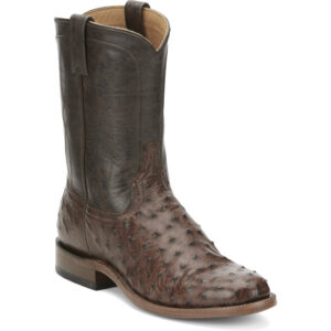 A 3/4 turned Tony Lama Monterey 10" Full Quill Ostrich Men's Wellington Boot.