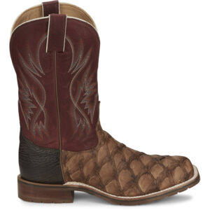 A right profile facing Tony Lama Prescott 11" Pirarucu Men's Western Boot.