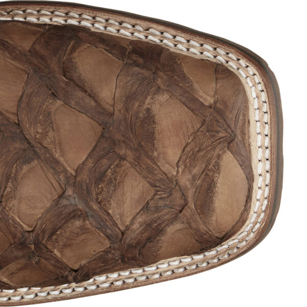The toe shape of a Tony Lama Prescott 11" Pirarucu Men's Western Boot.