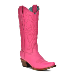 A 3/4 turned Corral Fuchsia Embroidery Women's Western Boot.