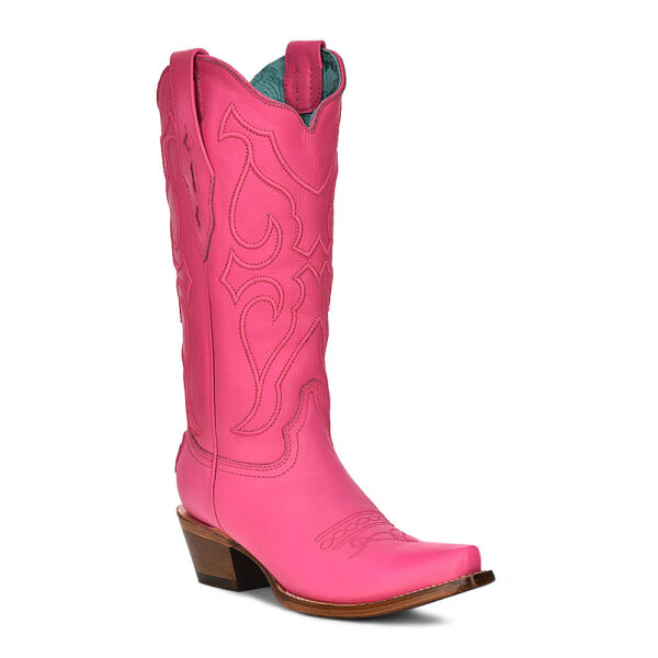 A 3/4 turned Corral Fuchsia Embroidery Women's Western Boot.