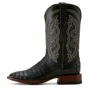A left instep profile facing Ariat Men's Classic Callen Matte Black Western Boot.