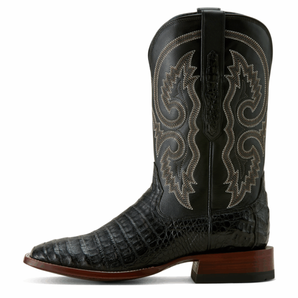 A left instep profile facing Ariat Men's Classic Callen Matte Black Western Boot.