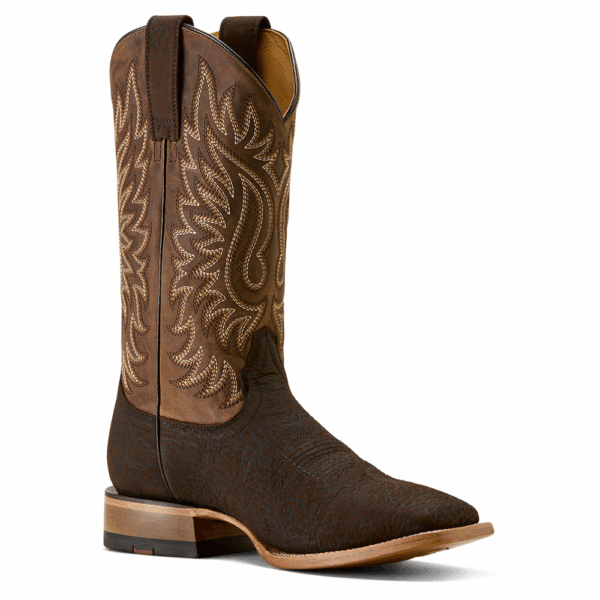 A 3/4 turned Ariat Men's Gold Point Chocolate Bison Cowboy Boot.