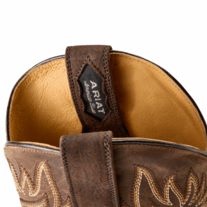 A look at the pull straps on an Ariat Men's Gold Point Chocolate Bison Cowboy Boot.