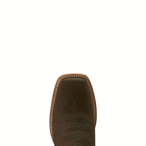A look at the toe shape of an Ariat Men's Gold Point Chocolate Bison Cowboy Boot.