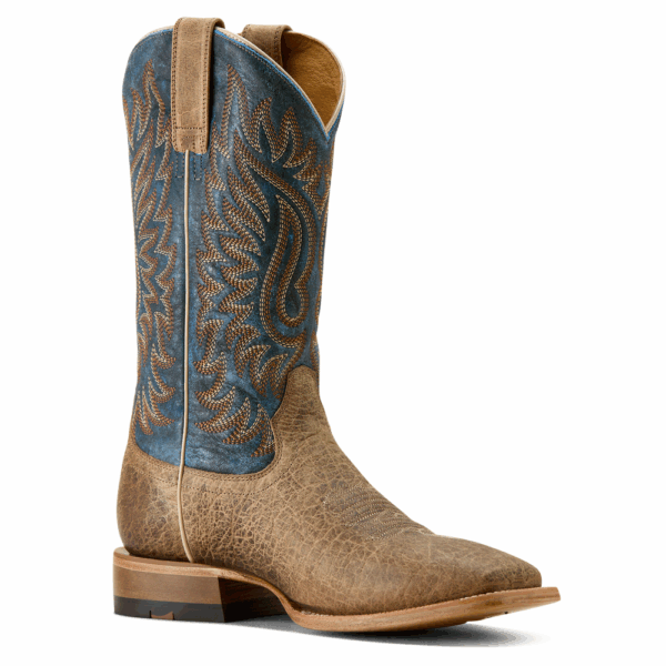 A 3/4 turned Ariat Men's Gold Point Earth Brown Cowboy Boot.