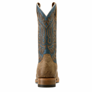 A look at the back and heel of an Ariat Men's Gold Point Earth Brown Cowboy Boot.