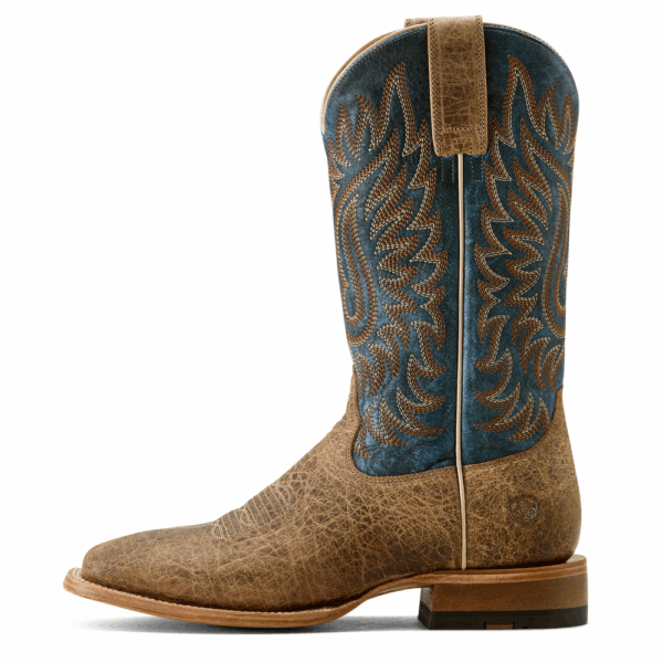 A left instep profile facing Ariat Men's Gold Point Earth Brown Cowboy Boot.
