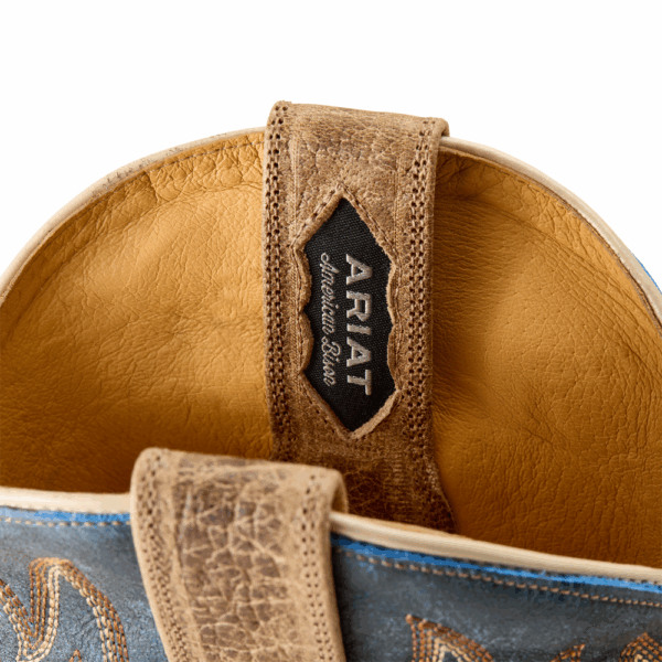 A look at the pull straps on an Ariat Men's Gold Point Earth Brown Cowboy Boot.