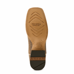 The sole of an Ariat Men's Western Gold Point Earth Brown Cowboy Boot.