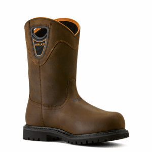 A 3/4 turned Ariat Men's Longview Shock Shield MetGuard Waterproof Composite Toe Pull-On Work Boot.