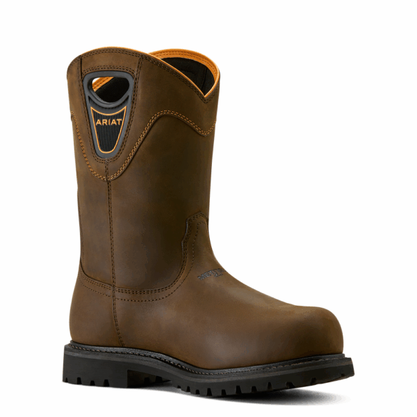 A 3/4 turned Ariat Men's Longview Shock Shield MetGuard Waterproof Composite Toe Pull-On Work Boot.