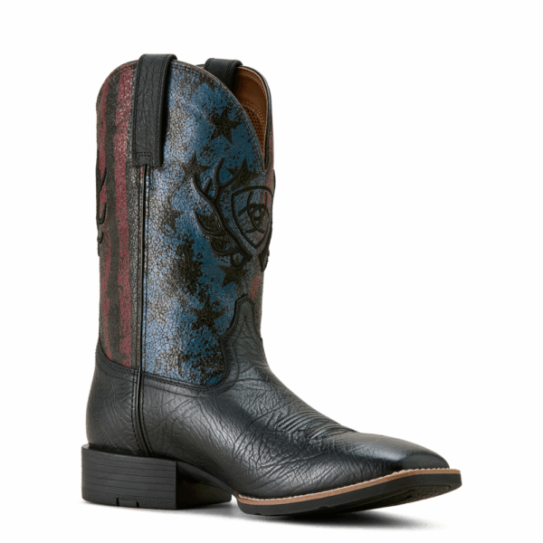 A 3/4 turned Ariat Men's Sport Liberty Antler Cowboy Boot.