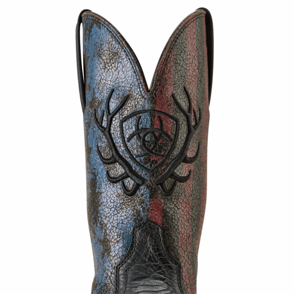 A look at the detail on the upper vamp of an Ariat Men's Sport Liberty Antler Cowboy Boot.